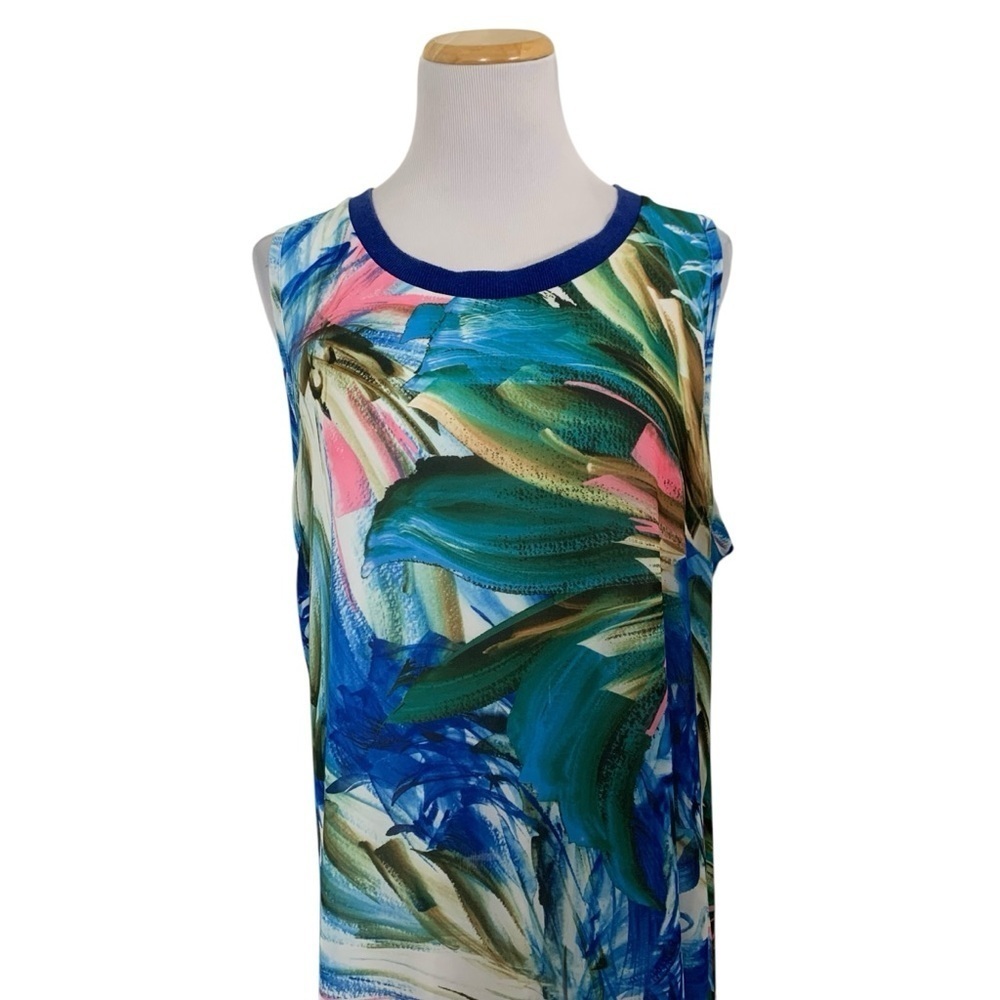 Soft Surroundings Penelope Maxi Dress Womens L Lined Blue Tropical Floral Resort